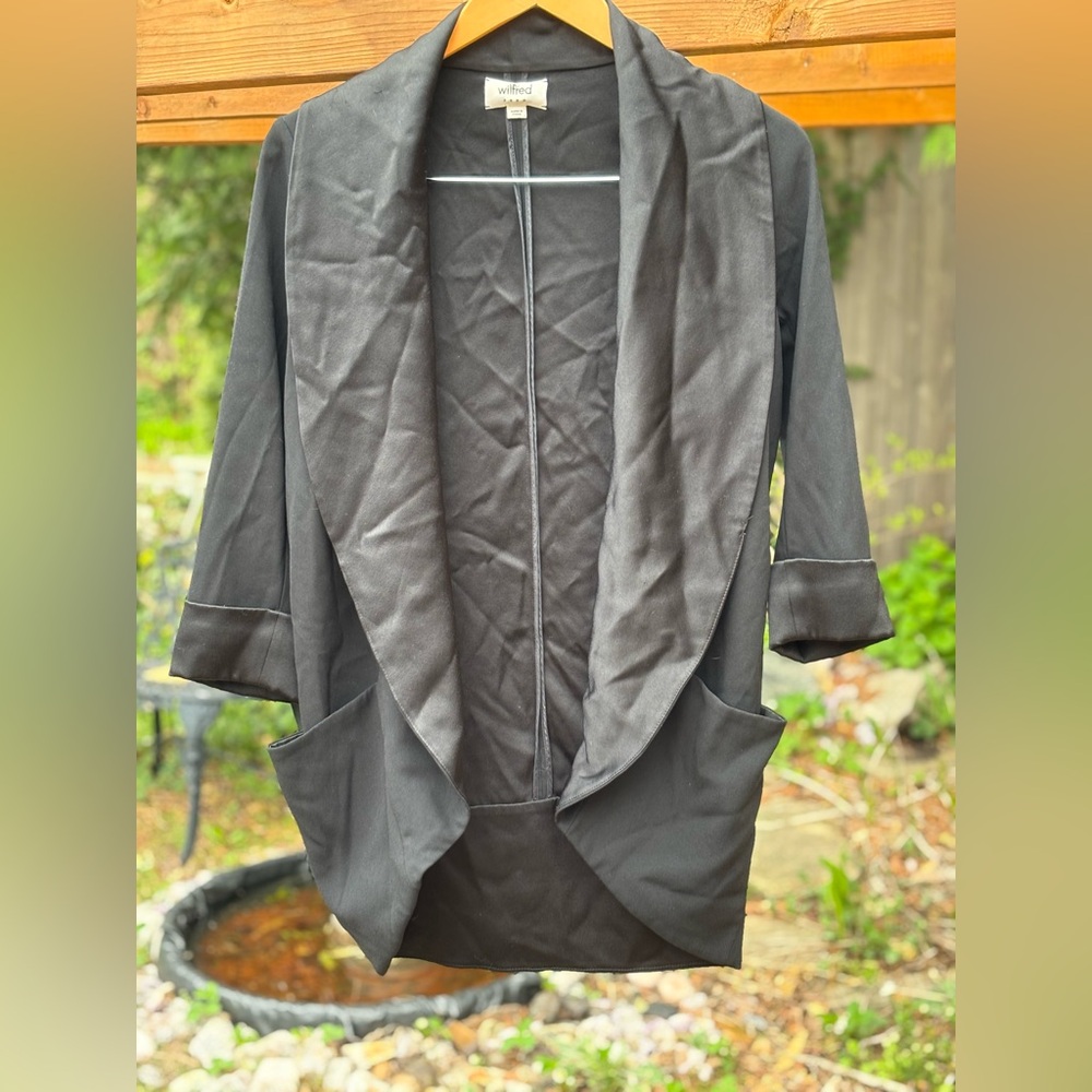 Black Jacket, ARITZIA Wilfred Chevalier Open Front Cocoon Blazer Jacket Black